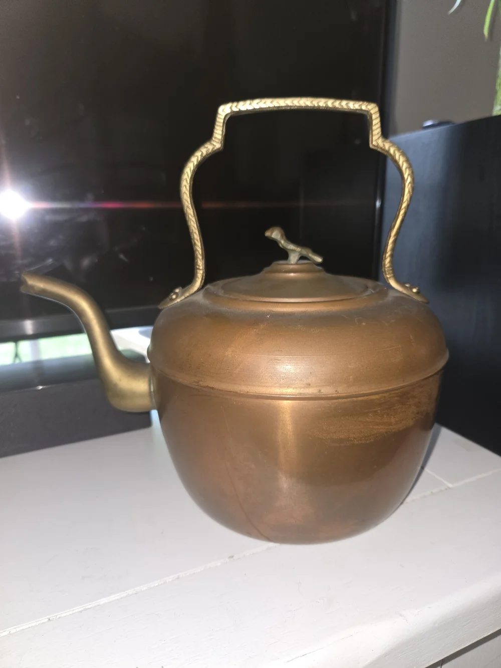 Vintage Copper-Colored Kettle with Brass Handle